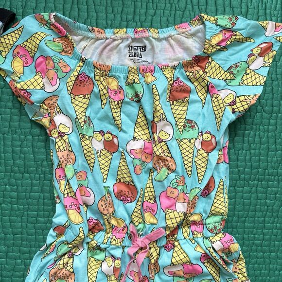 NEW Spotted Zebra 2 Shorts Rompers Girl S 6/7 Cat & Ice Cream Cones Thick Cotton - Picture 5 of 16